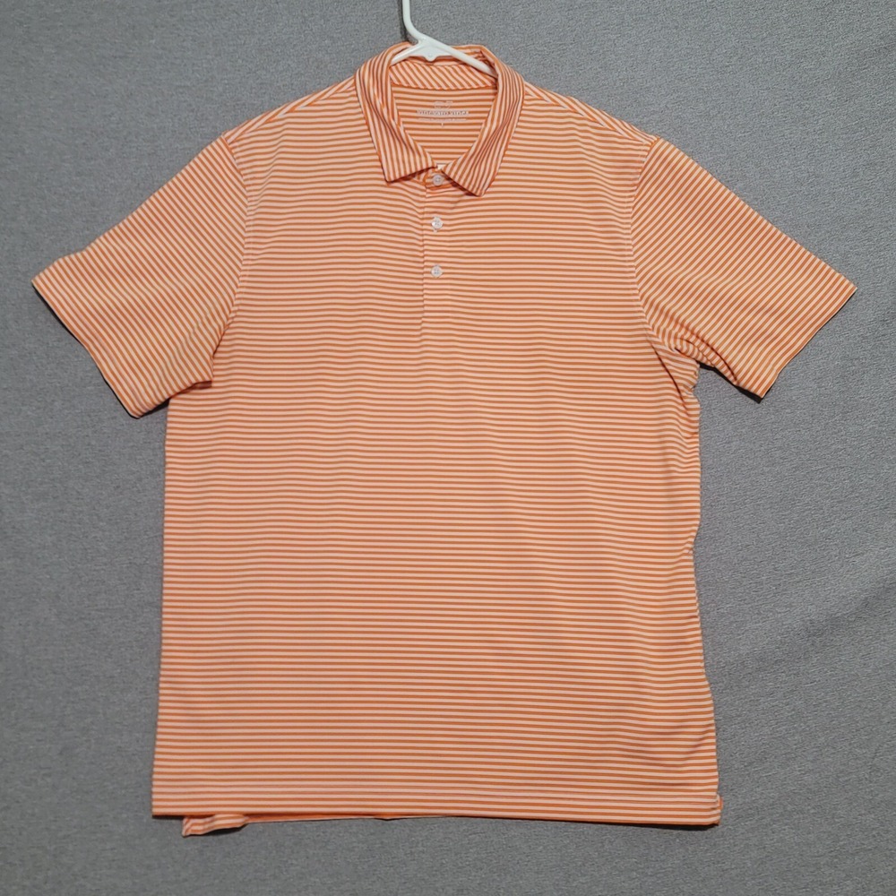 VINEYARD VINES Mens Polo Shirt Size L Large Coral Striped Short Sleeve Casual